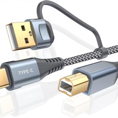 2-in-1 USB-A/C to USB-B Printer Cable
